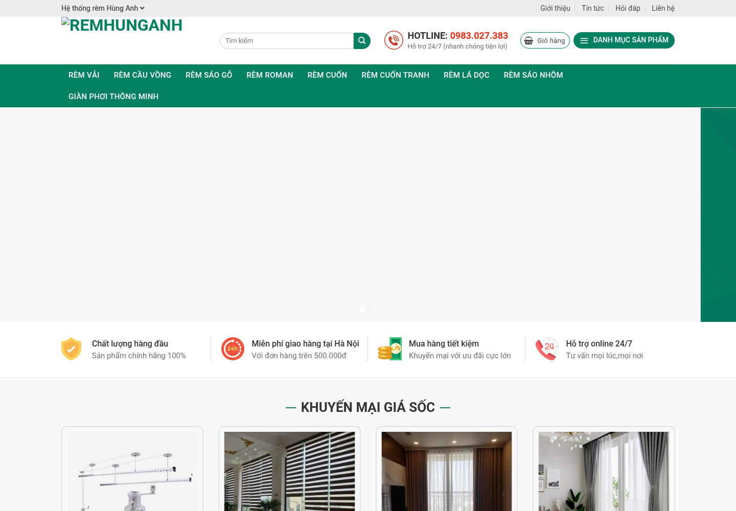 Mẫu website rèm cửa Hùng Anh