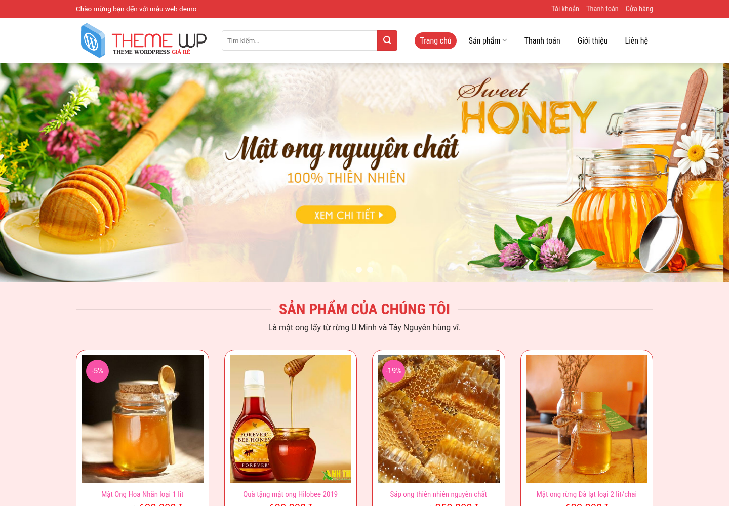 Mẫu website thực phẩm - cửa hàng mật ong thiên nhiên