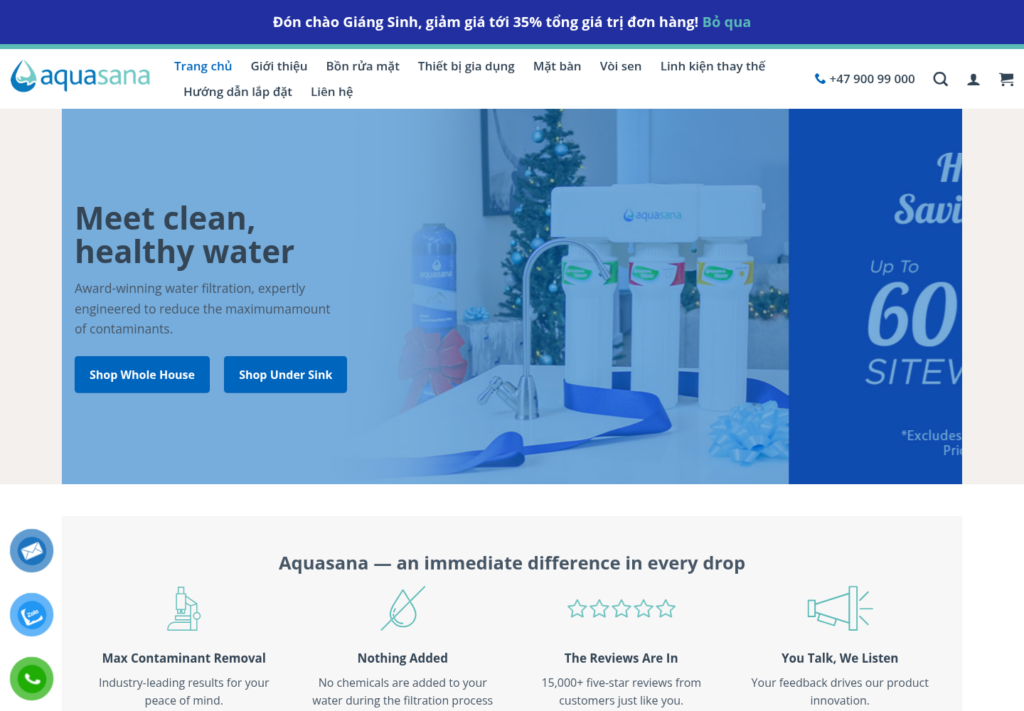 Mẫu website máy lọc nước Aquasana