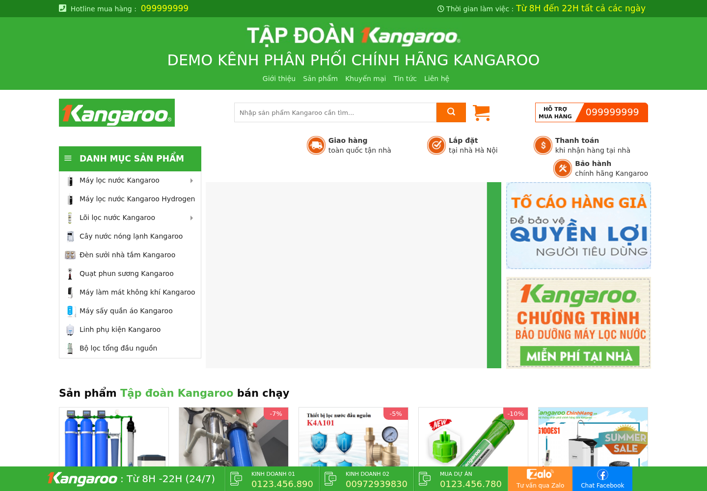Mẫu website bán hàng máy lọc nước Kangaroo