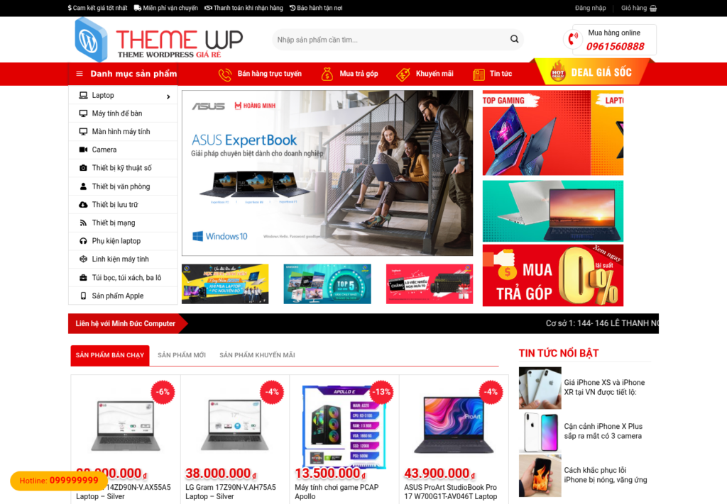 Mẫu website bán hàng máy tính, laptop