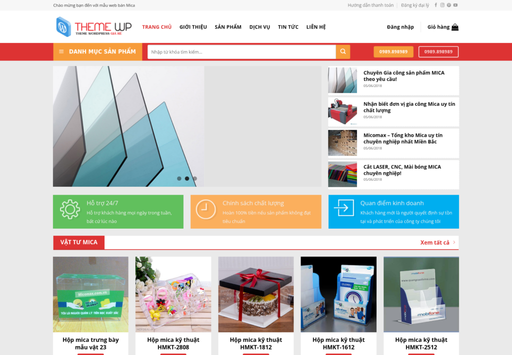 Mẫu website bán hàng vật tư Mica