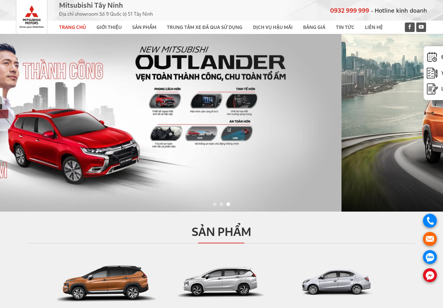 Mẫu website showroom ô tô Mitsubishi