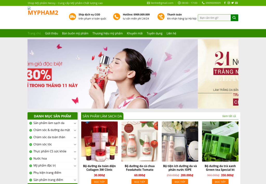 Mẫu website bán mỹ phẩm