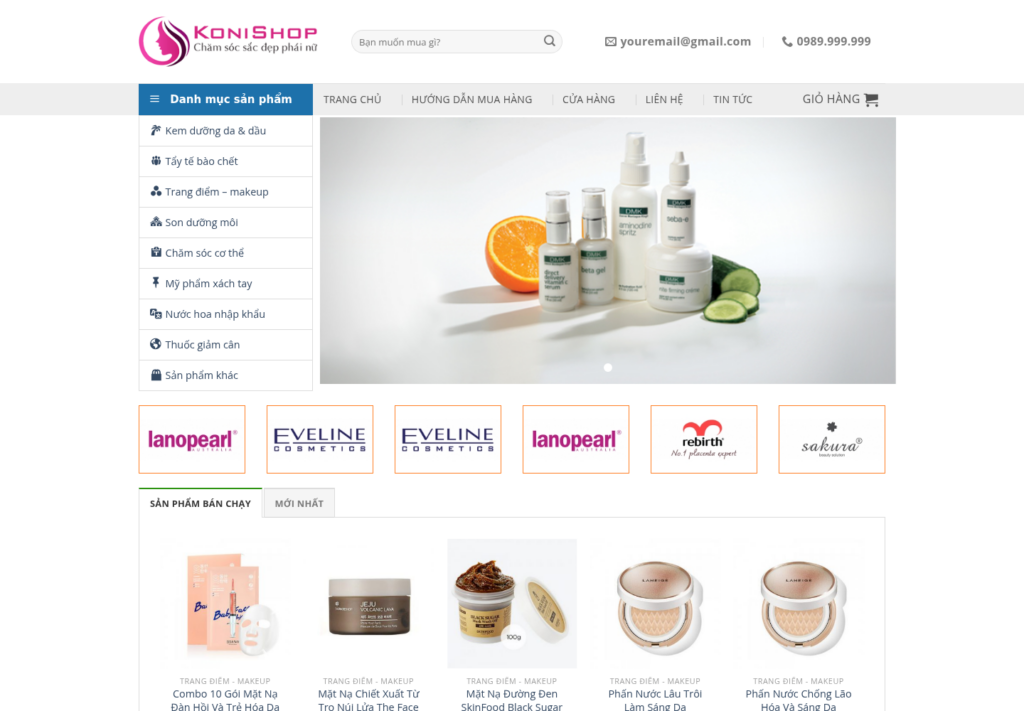 Mẫu website bán hàng mỹ phẩm KoniShop