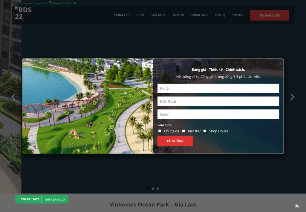 Mẫu website bất động sản Vinhomes Ocean Park