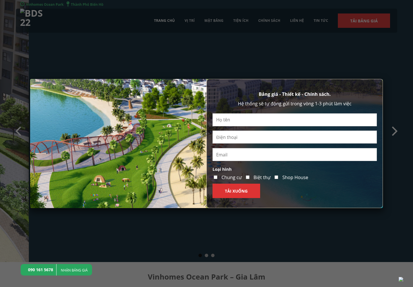 Mẫu website bất động sản Vinhomes Ocean Park