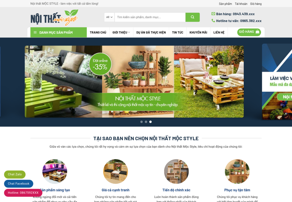 Mẫu website nội thất Mộc Style