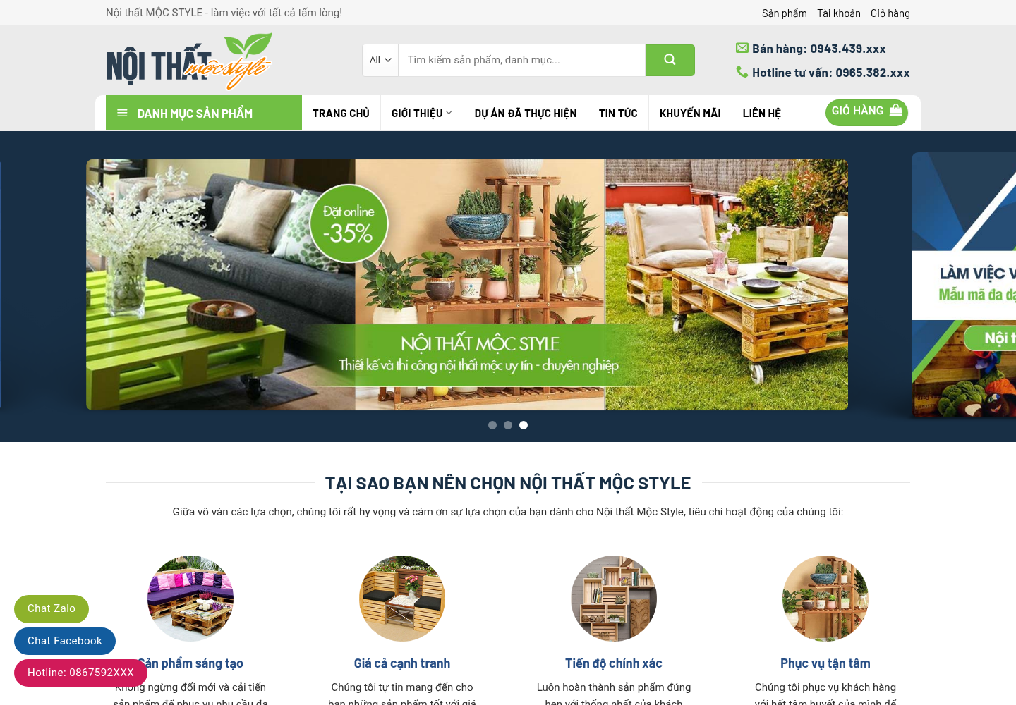 Mẫu website nội thất Mộc Style