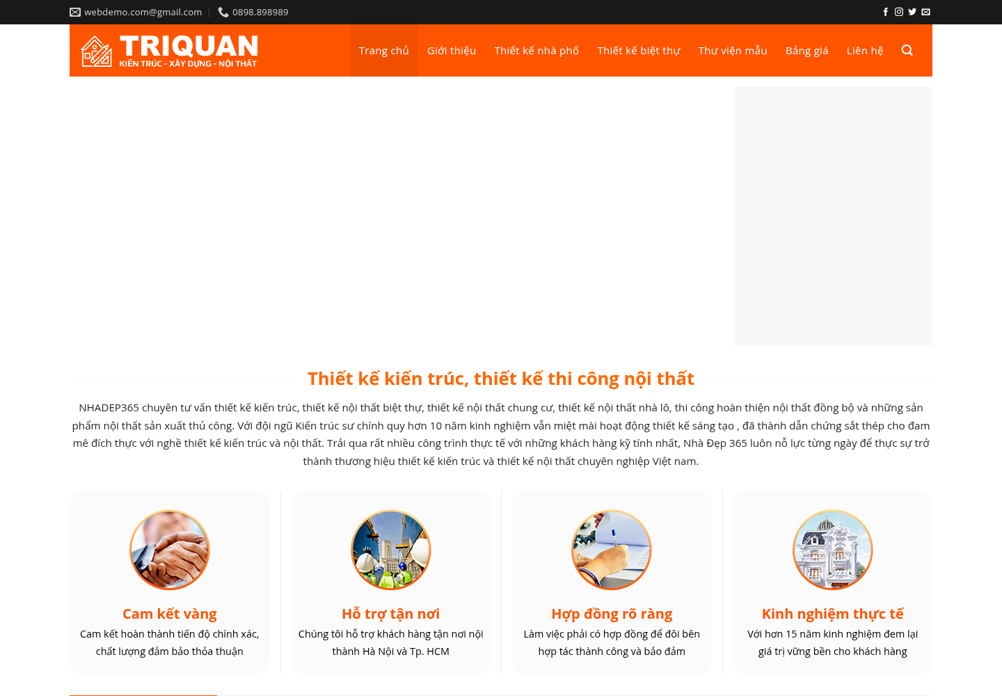 Mẫu website nội thất - kiến trúc Triquan