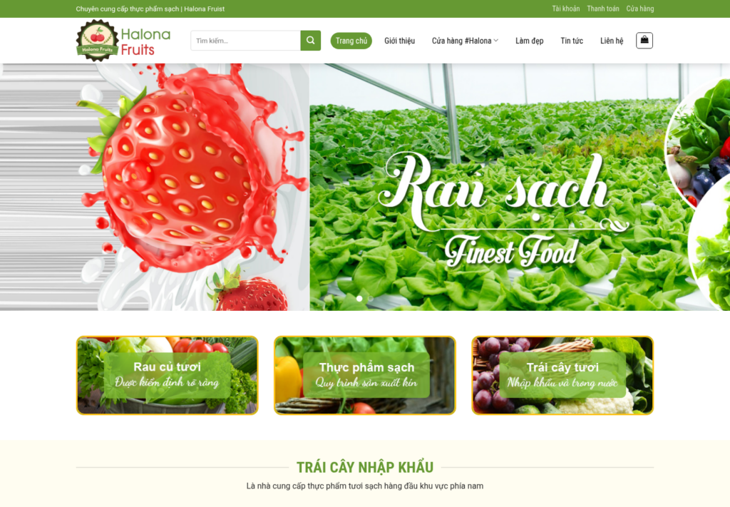 Mẫu website thực phẩm sạch Halona Fruits
