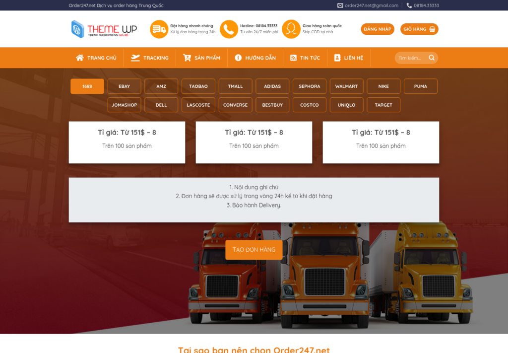 Mẫu website dịch vụ order hàng Trung Quốc