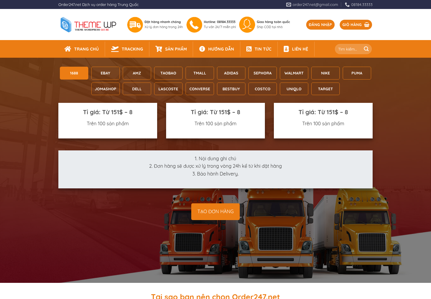 Mẫu website dịch vụ order hàng Trung Quốc