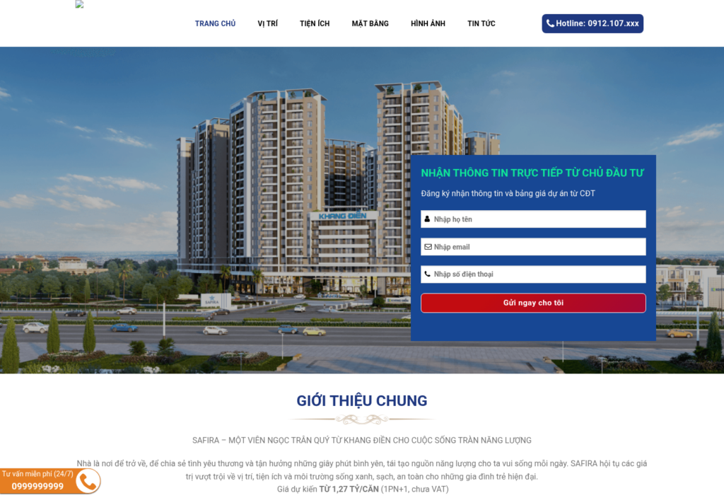 Mẫu website bất động sản Safira