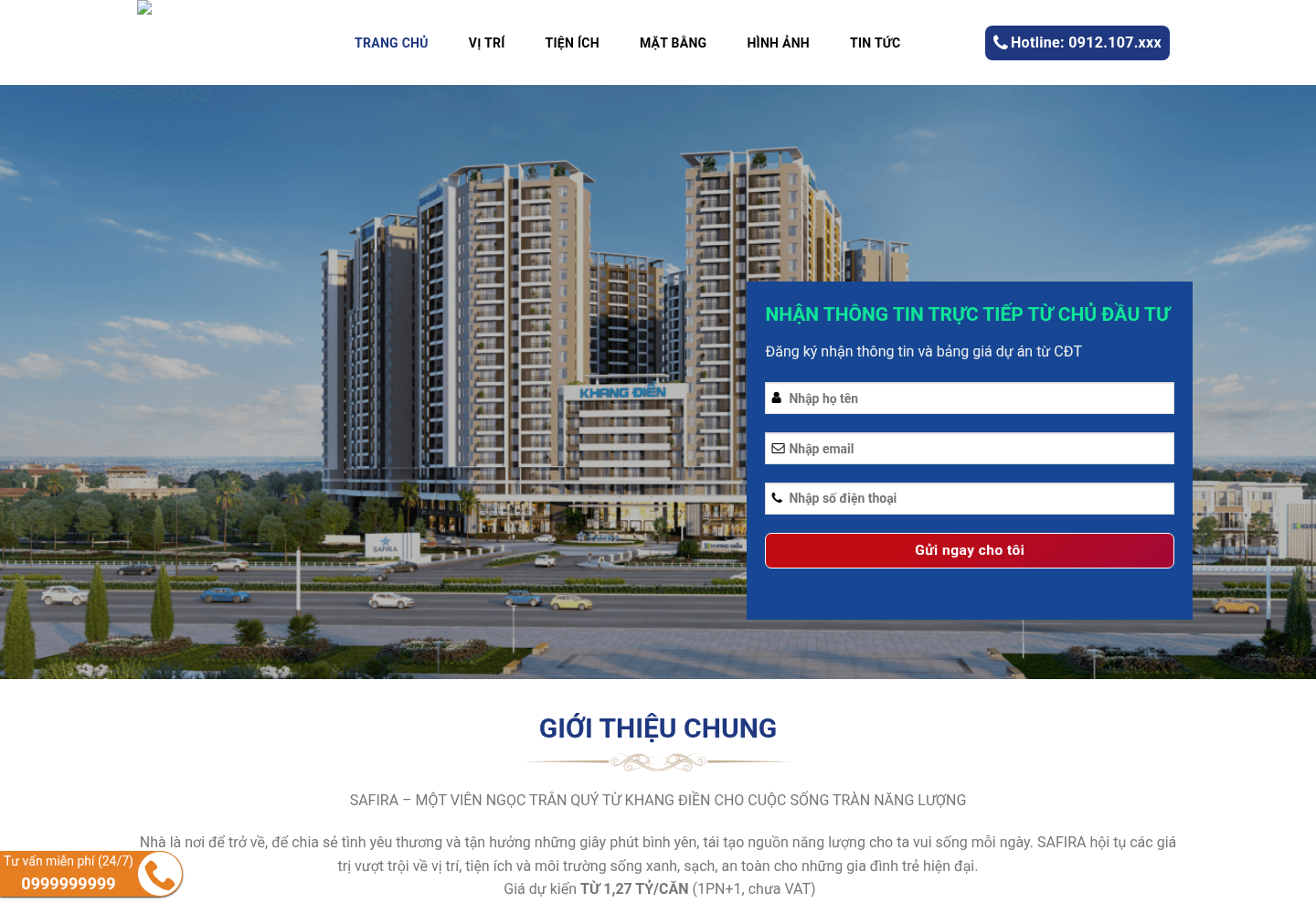 Mẫu website bất động sản Safira