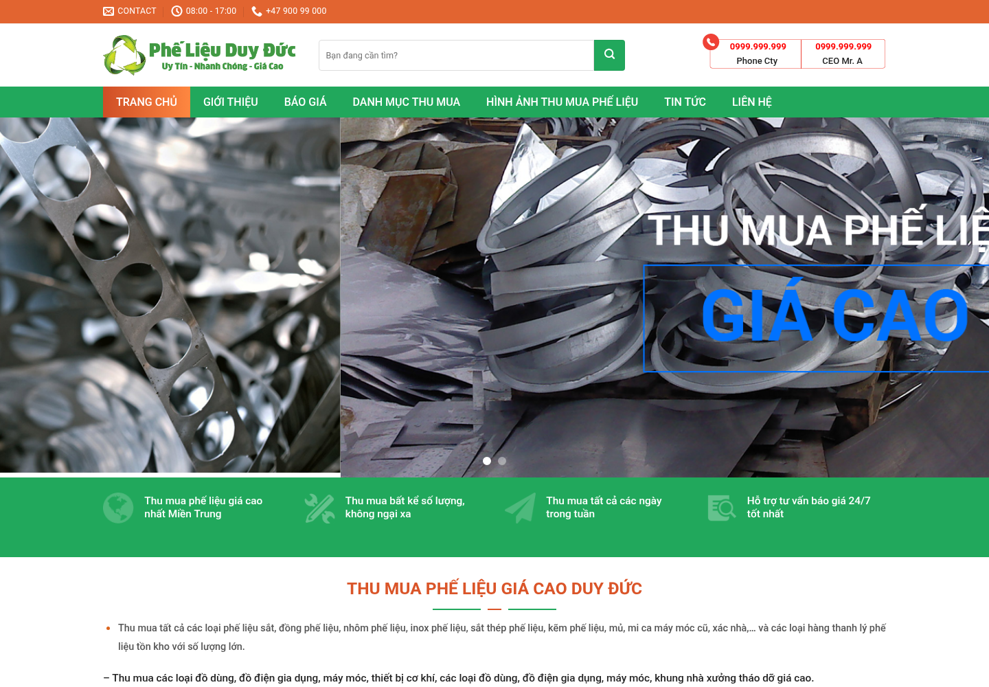 Mẫu website thu mua phế liệu Duy Đức