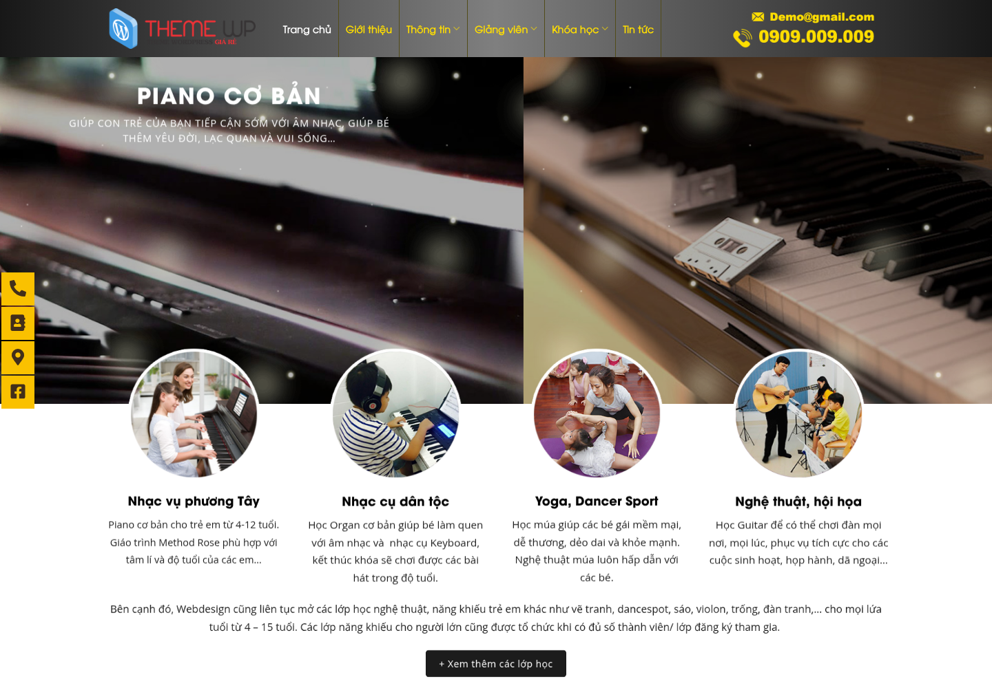 Mẫu website trung tâm âm nhạc và dạy piano