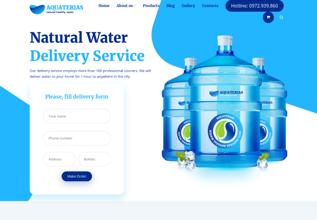 Mẫu website giao nước đóng chai Aquaterias