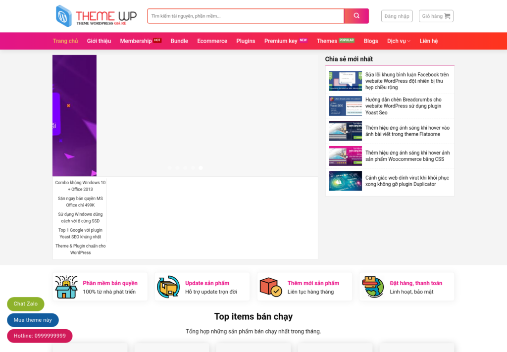 Mẫu website bán theme WordPress