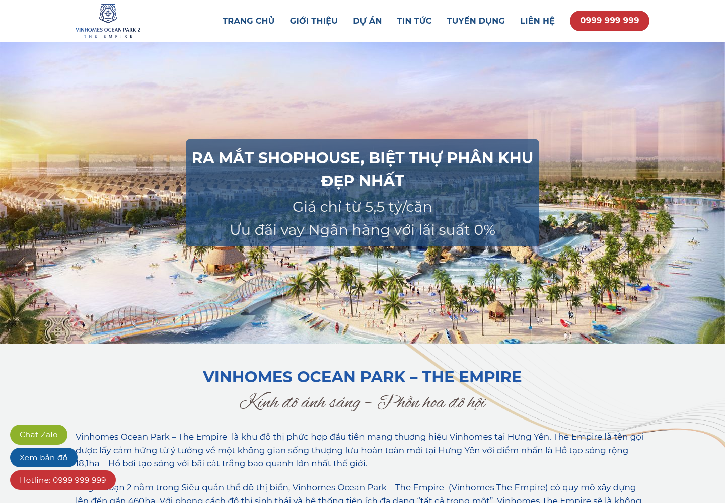 Mẫu website bất động sản Vinhomes Ocean Park
