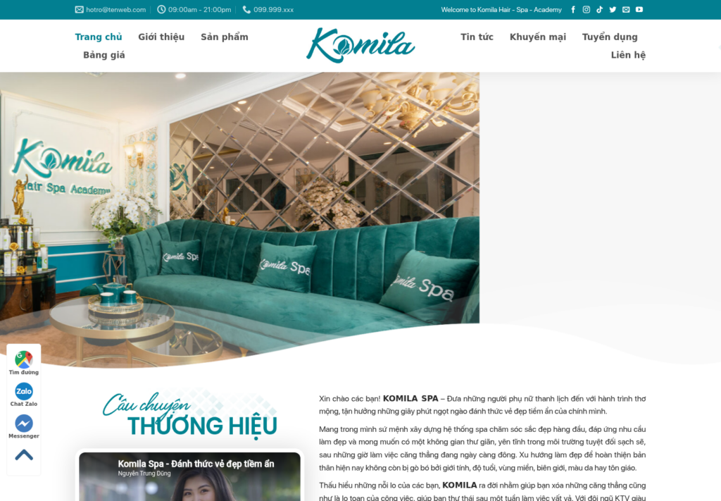 Mẫu website spa Komila