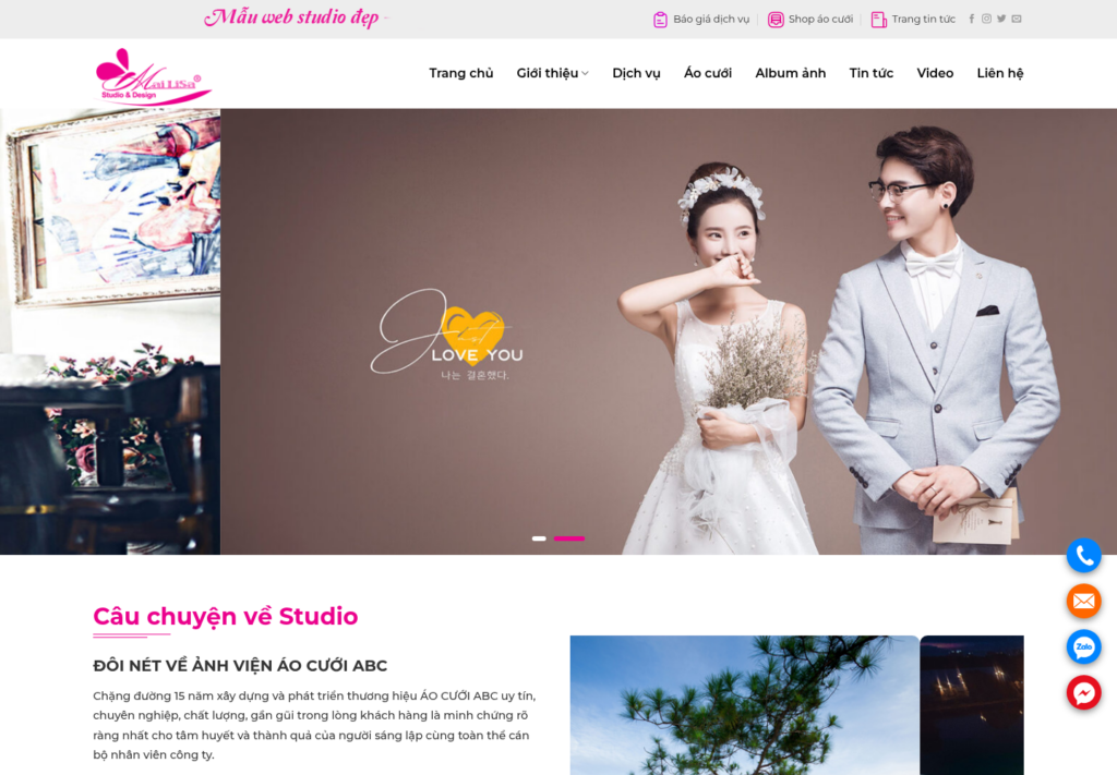 Mẫu website studio chụp ảnh cưới