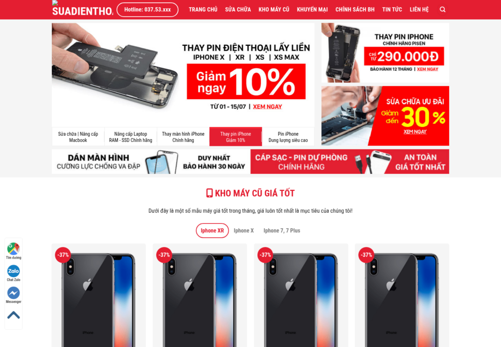 Mẫu website sửa chữa điện thoại và bán máy cũ
