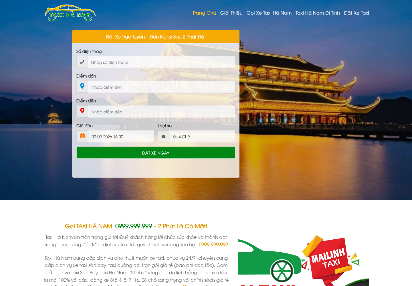 Mẫu website dịch vụ taxi