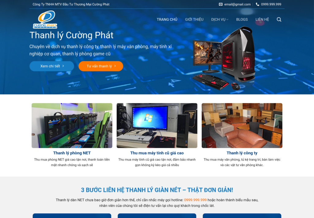 Mẫu website thanh lý thiết bị công nghệ