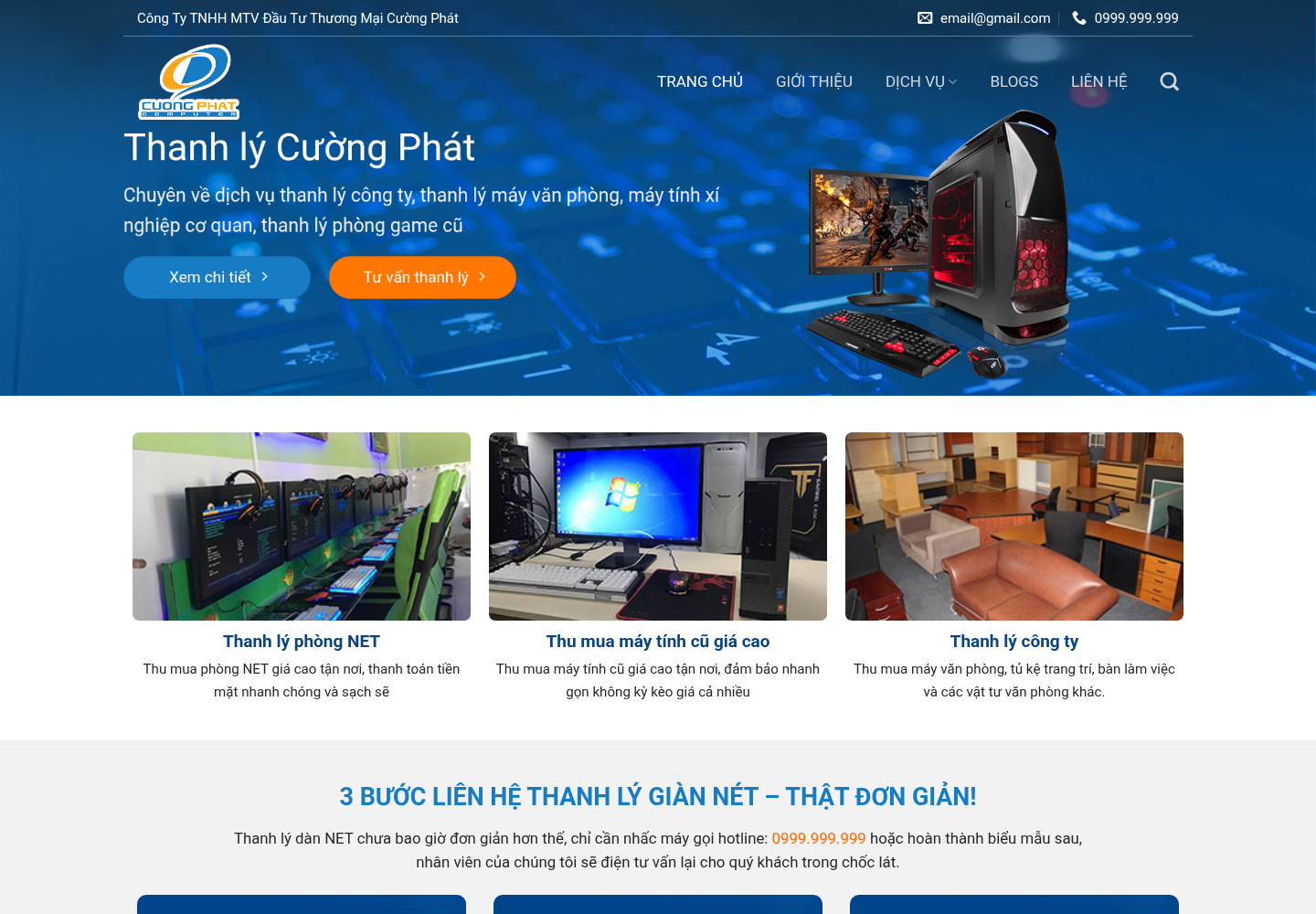 Mẫu website thanh lý thiết bị công nghệ