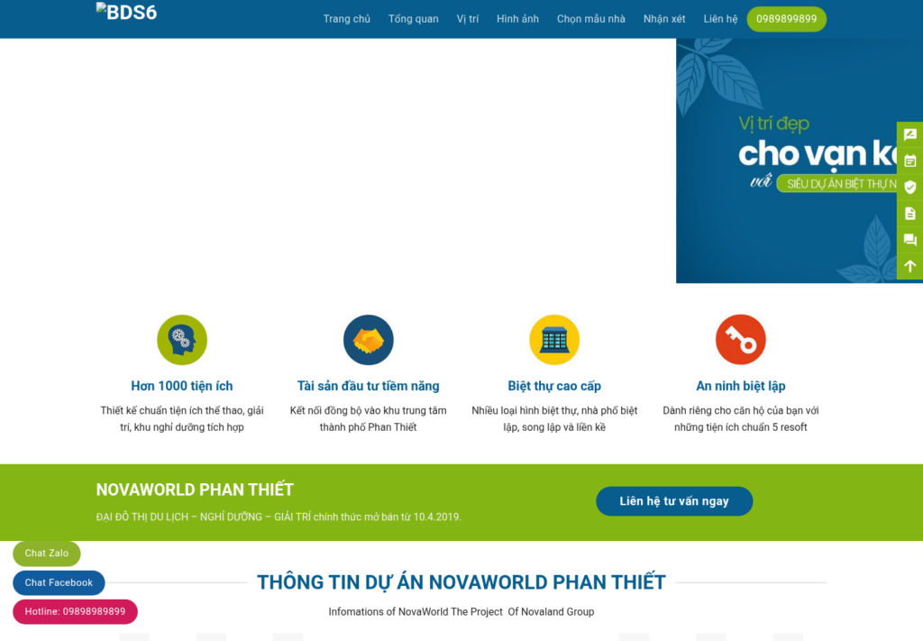 Mẫu website bất động sản Novaworld Phan Thiết