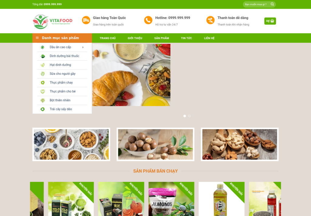 Mẫu website thực phẩm VitaFood
