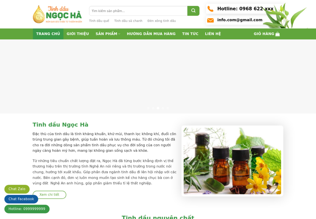 Mẫu website thực phẩm Tinh dầu Ngọc Hà