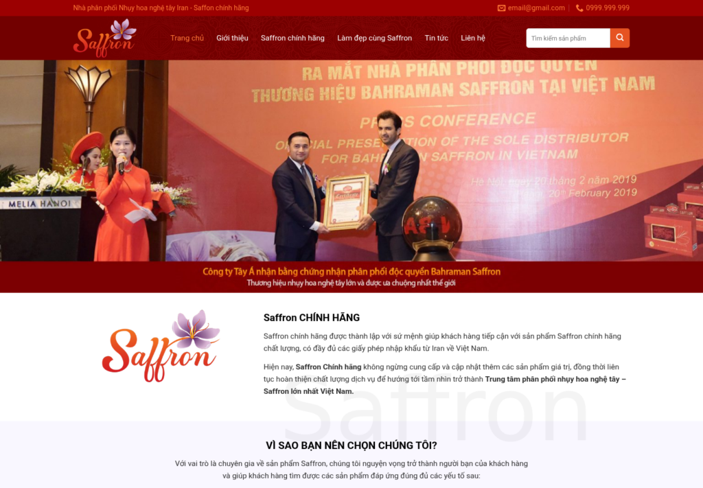 Mẫu website thực phẩm Saffron chính hãng
