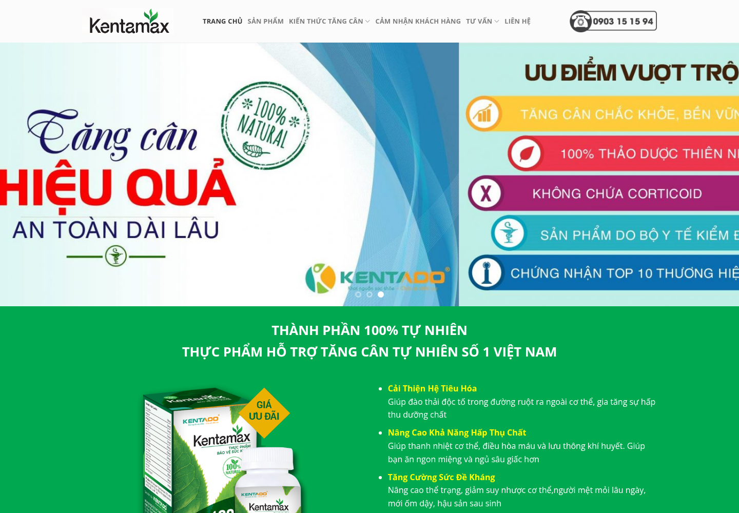 Mẫu website thực phẩm Kentamax