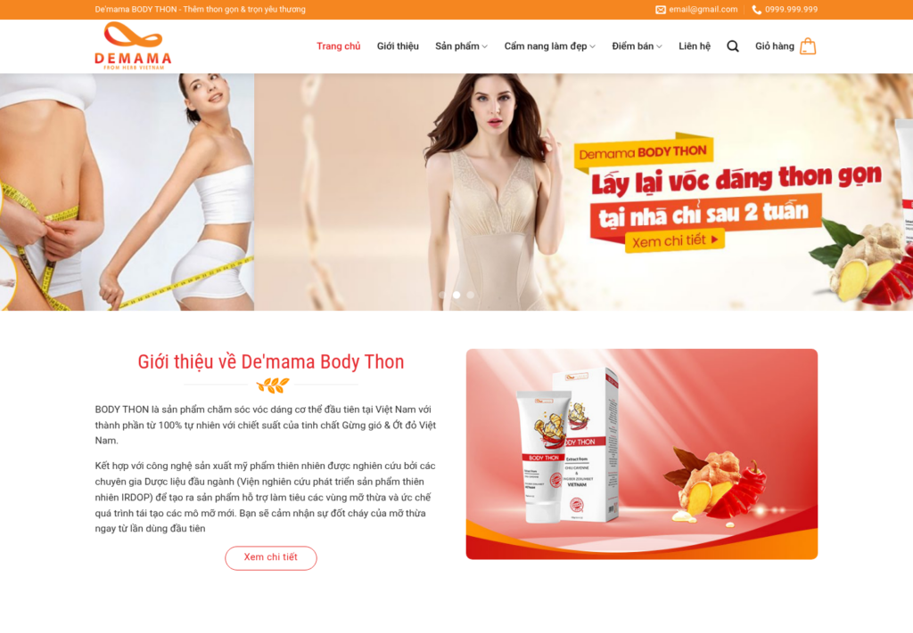 Mẫu website bán hàng chăm sóc vóc dáng Demama