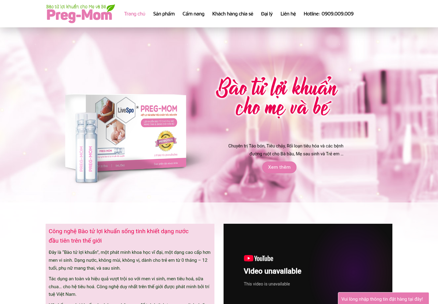 Mẫu website thực phẩm chức năng Preg-Mom