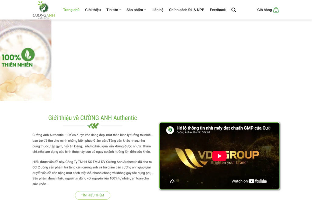 Mẫu website thực phẩm chức năng Cường Anh Authentic