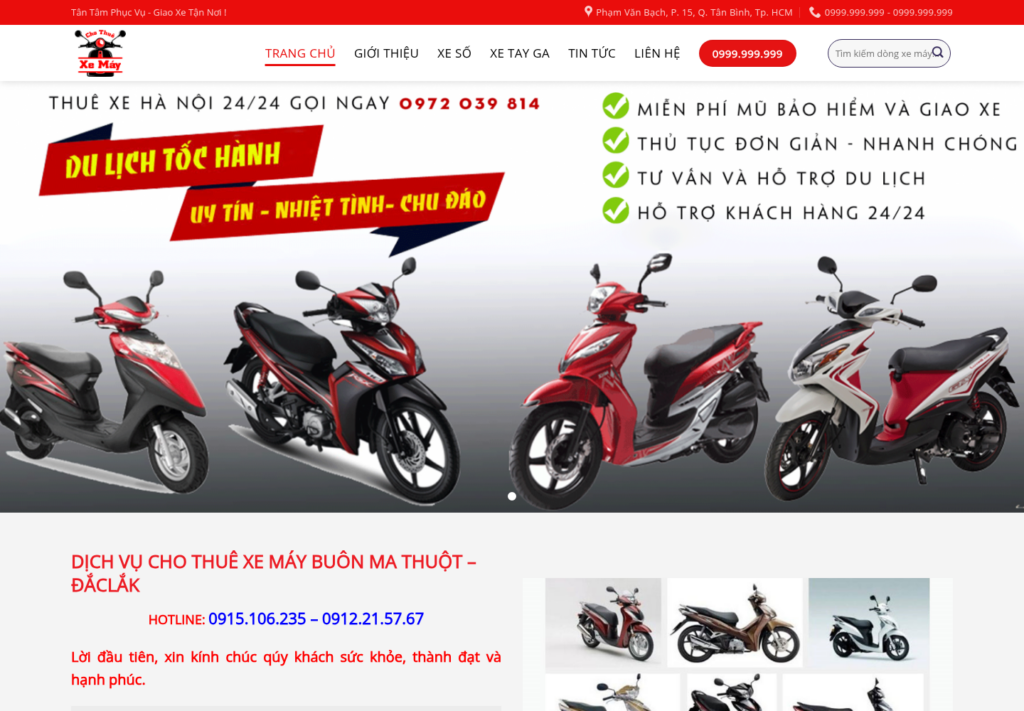 Mẫu website cho thuê xe máy
