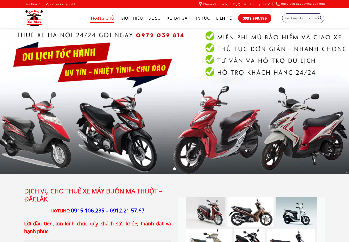 Mẫu website cho thuê xe máy