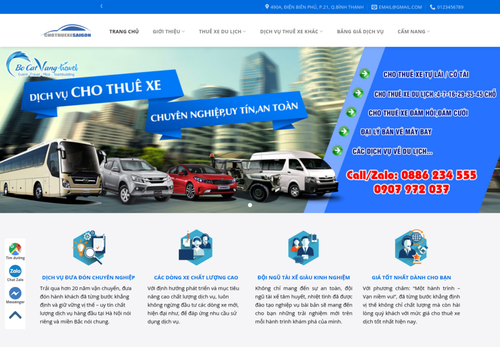 Mẫu website cho thuê xe du lịch