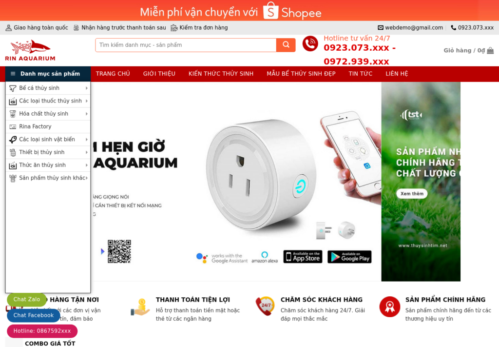 Mẫu website bán hàng thủy sinh