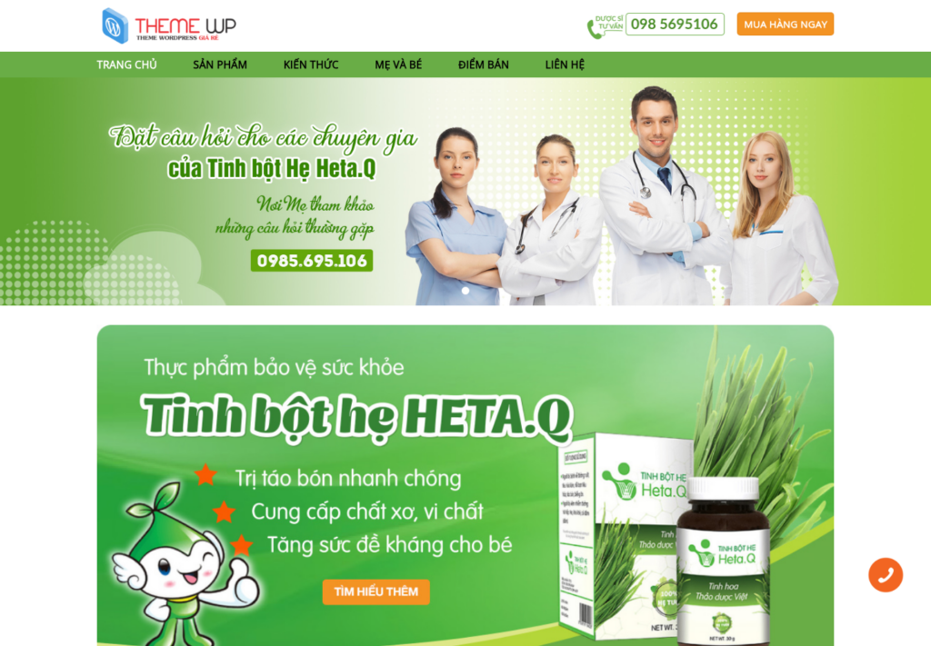 Mẫu website thực phẩm bảo vệ sức khỏe Heta.Q