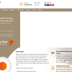 Mẫu website trung tâm đào tạo mỹ thuật Artiste