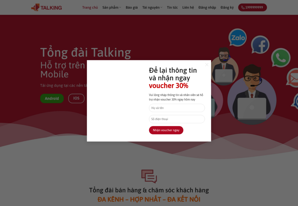 Mẫu website tổng đài chăm sóc khách hàng Talking