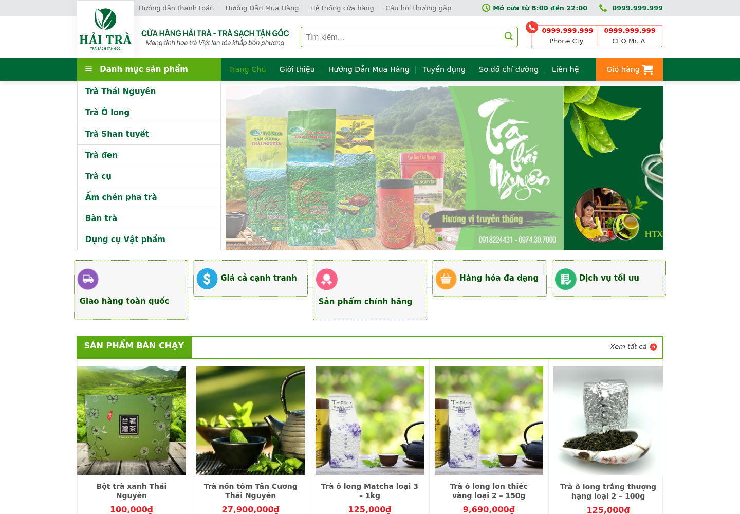 Mẫu website bán trà Hải Trà
