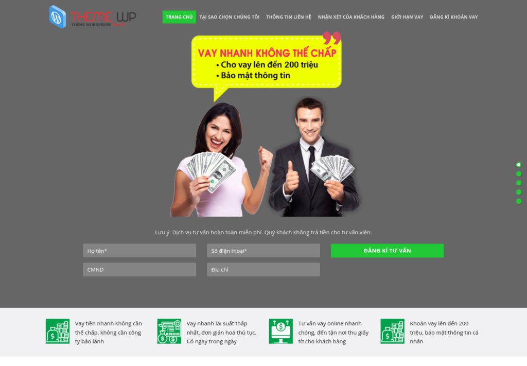 Mẫu website vay tiền nhanh – tư vấn tài chính