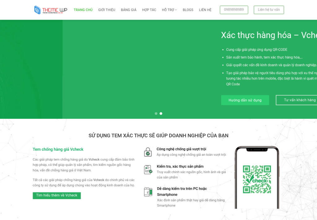 Mẫu website xác thực hàng hóa và tem chống giả