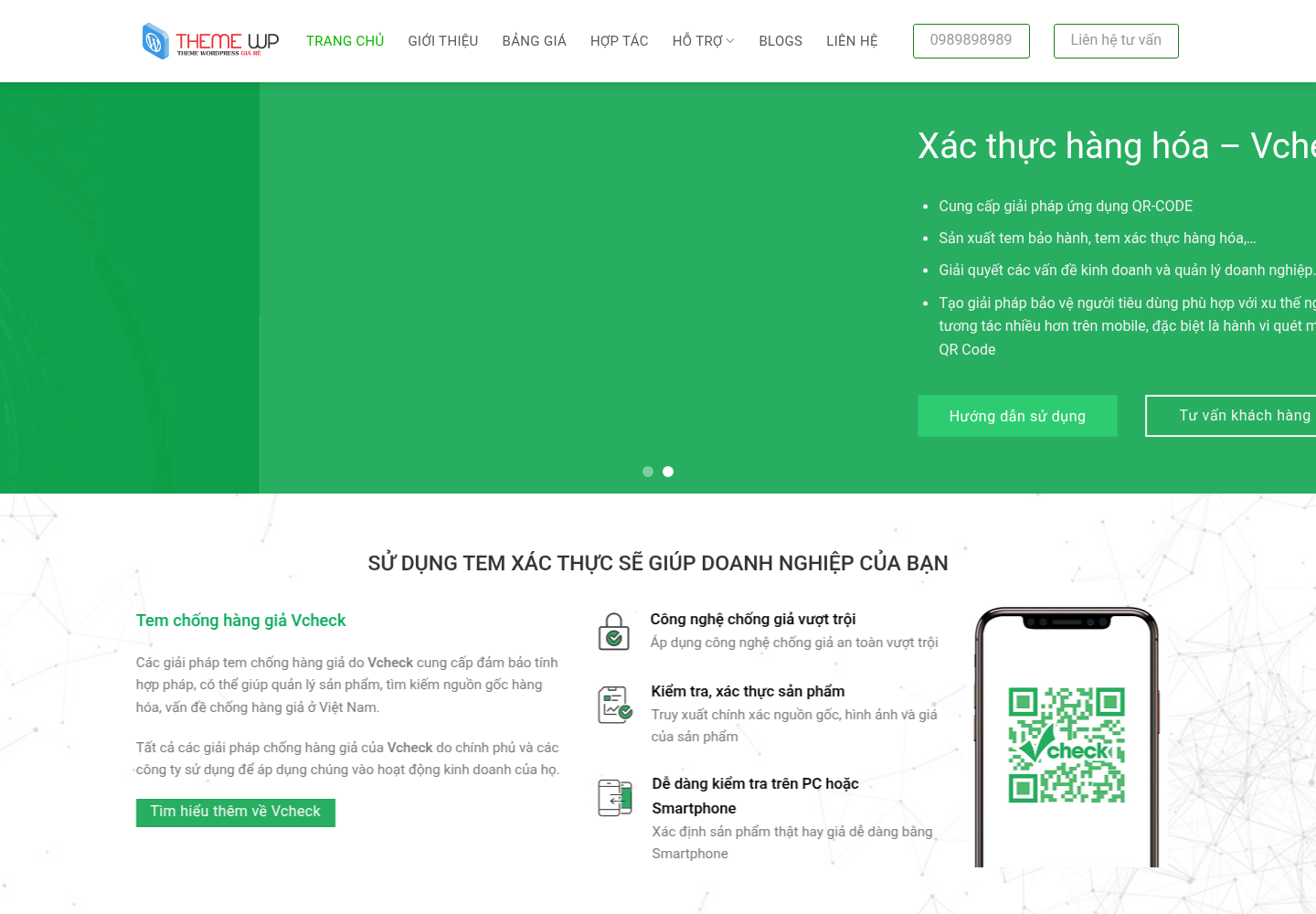 Mẫu website xác thực hàng hóa và tem chống giả