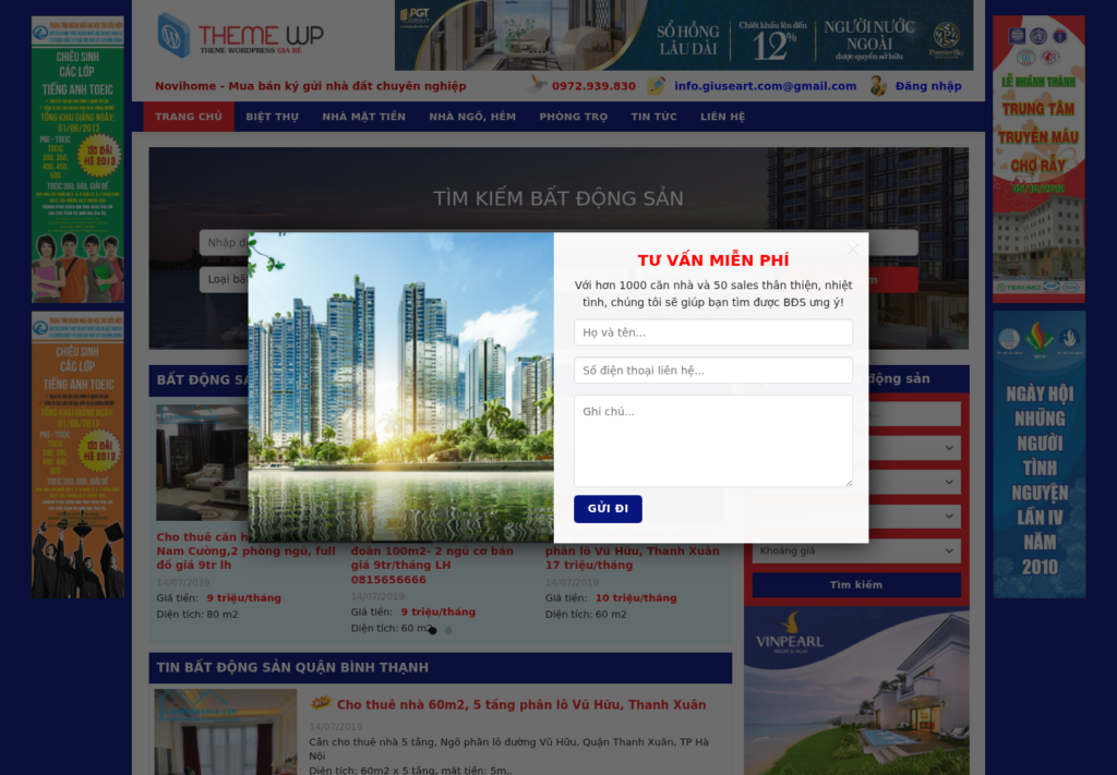 Mẫu website bất động sản Novihome